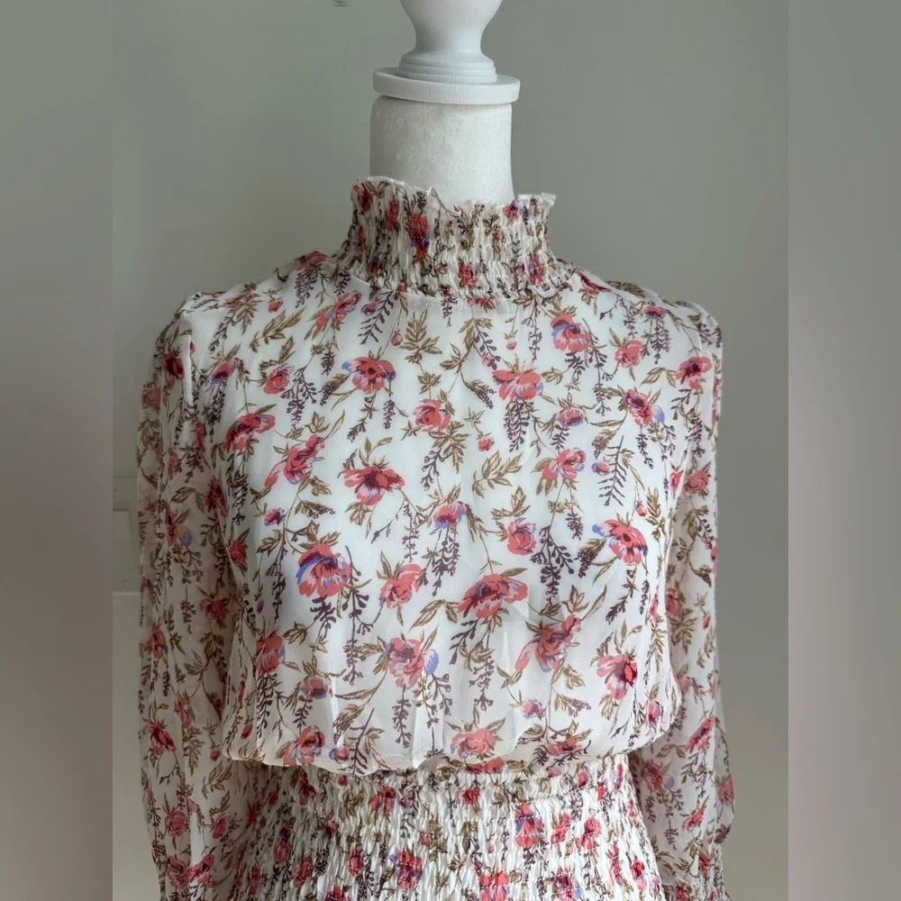 Princess Polly Floral Smocked Ruffle Layered Skirt Long Sleeve Dress ~ Size 2 - Picture 2 of 14